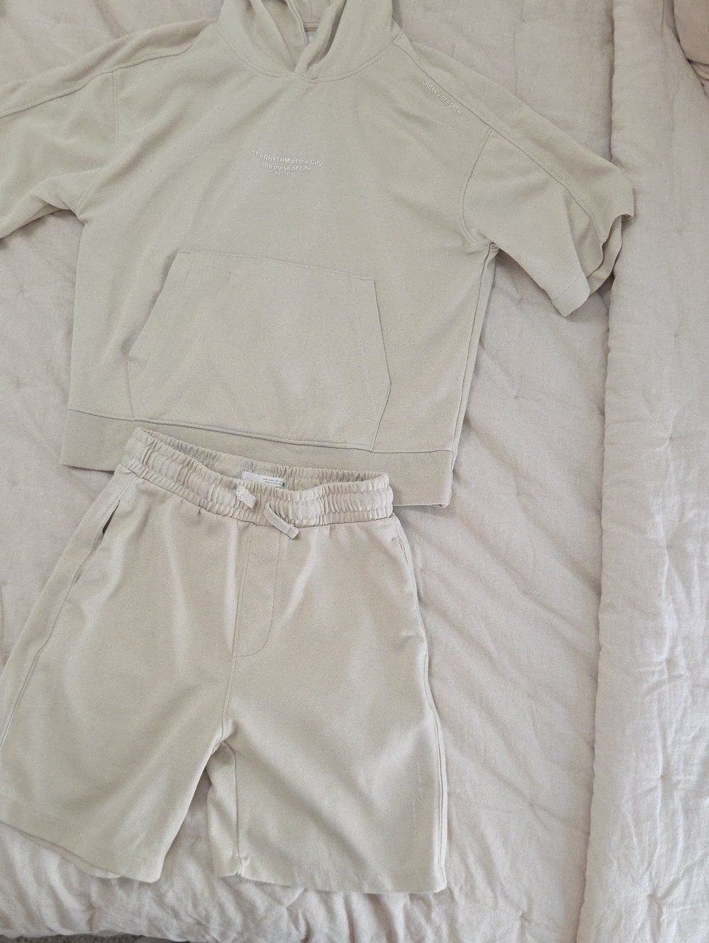 Kids Neutral Cream Hoodie & Shorts  Set